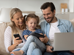 Families and Multiple Devices Family using multiple connected devices at home with Amherst Communications 500 Mbps Fiber Internet service